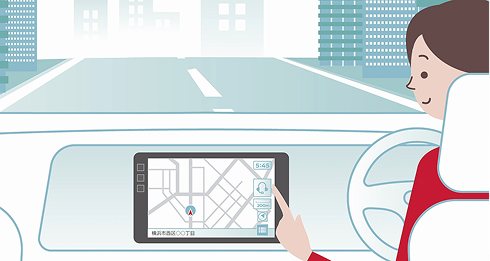 『オペレータサービス』ならナビ画面のアイコンを押すだけで、オペレータに接続。直接通話しながら店舗や施設等の検索や目的地の設定ができます。