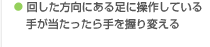● 回した方向にある足に操作している手が当たったら手を握り変える