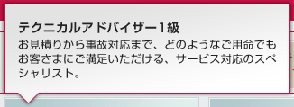 お見積りから事故対応まで、どのようなご用命でもお客さまにご満足いただける、サービス対応のスペシャリスト。