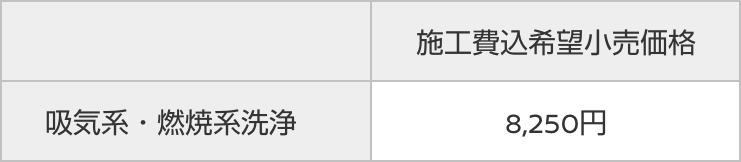 吸気系・燃焼系洗浄 施工費込希望小売価格 8,250円