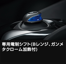 専用電制シフト(Bレンジ、ガンメタクローム加飾付)
